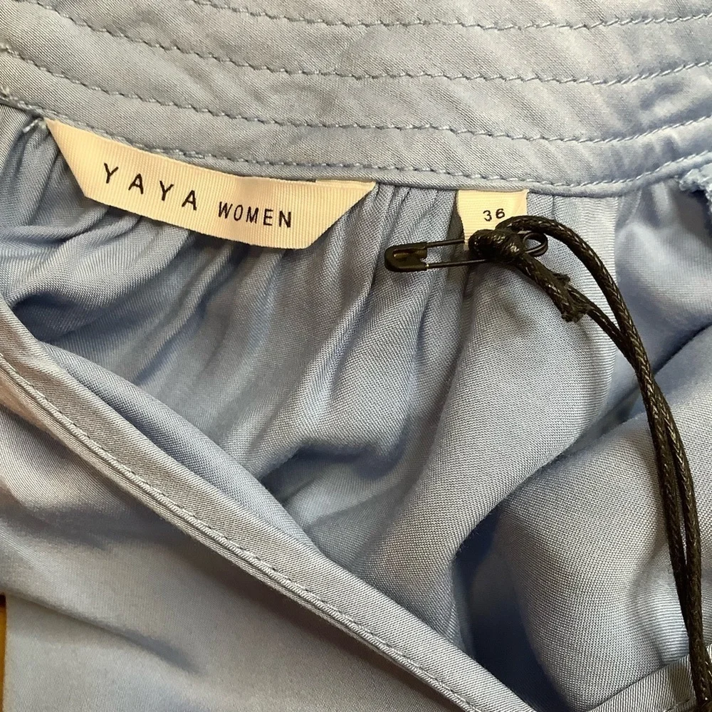 YAYA Women Bel Air Blue Gathered Blouse Size 36 - Picture 11 of 15